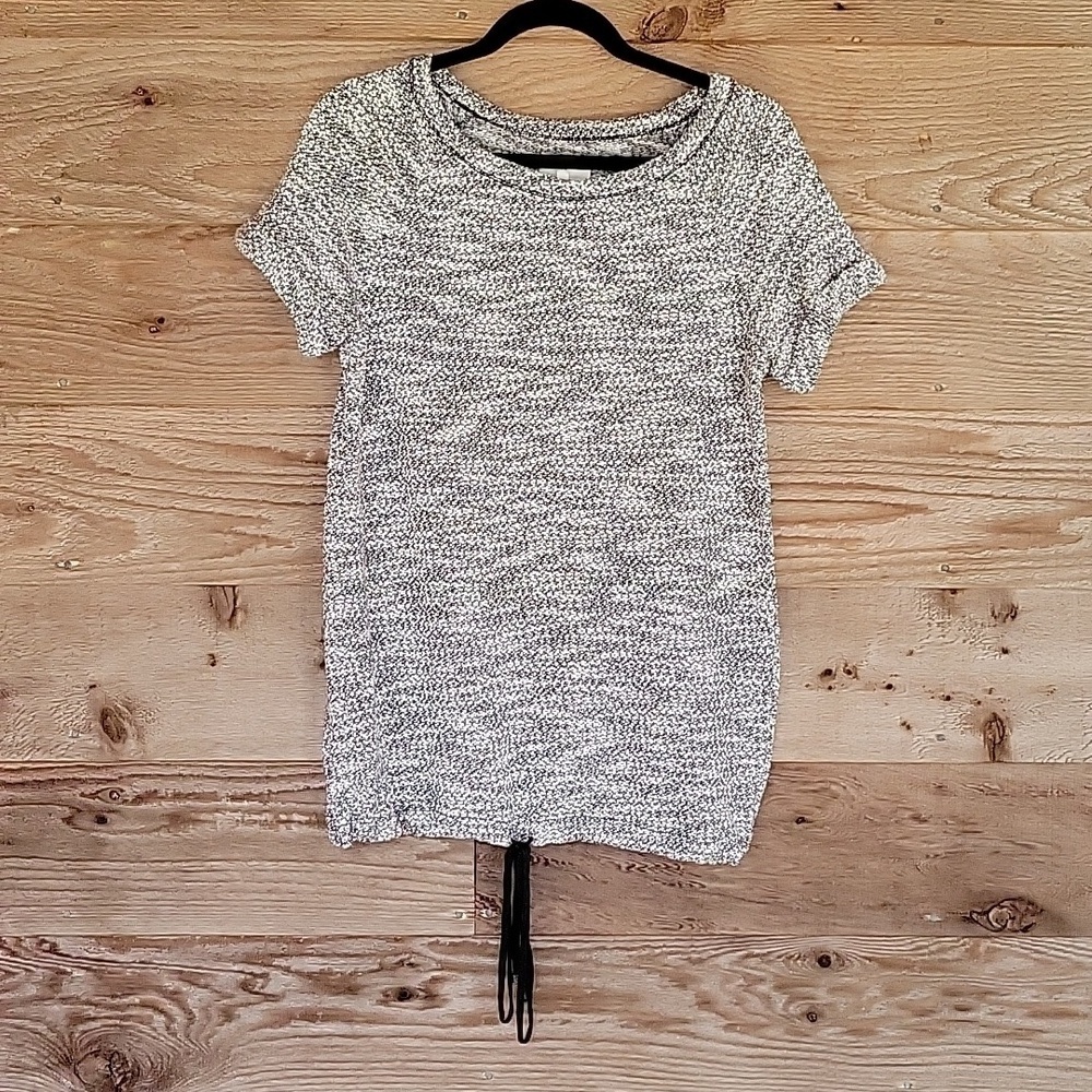 Lou & Grey Size Small Black and White Wide Neck Short Sleeve Sweater
